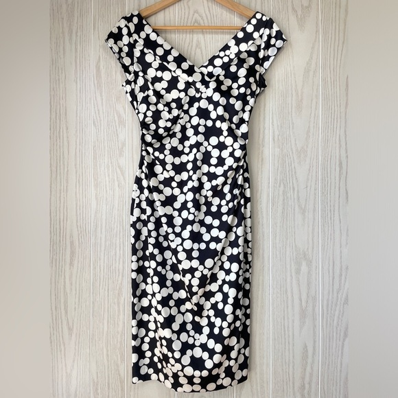 Maggy London Womens Midi Dress 6P Polka Dot Black and White - Picture 3 of 3